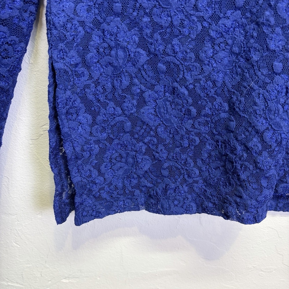 Vintage Dialogue Woman's Lace Blouse Cardigan Size L Royal Blue Feminine Layer‎ - Picture 9 of 12